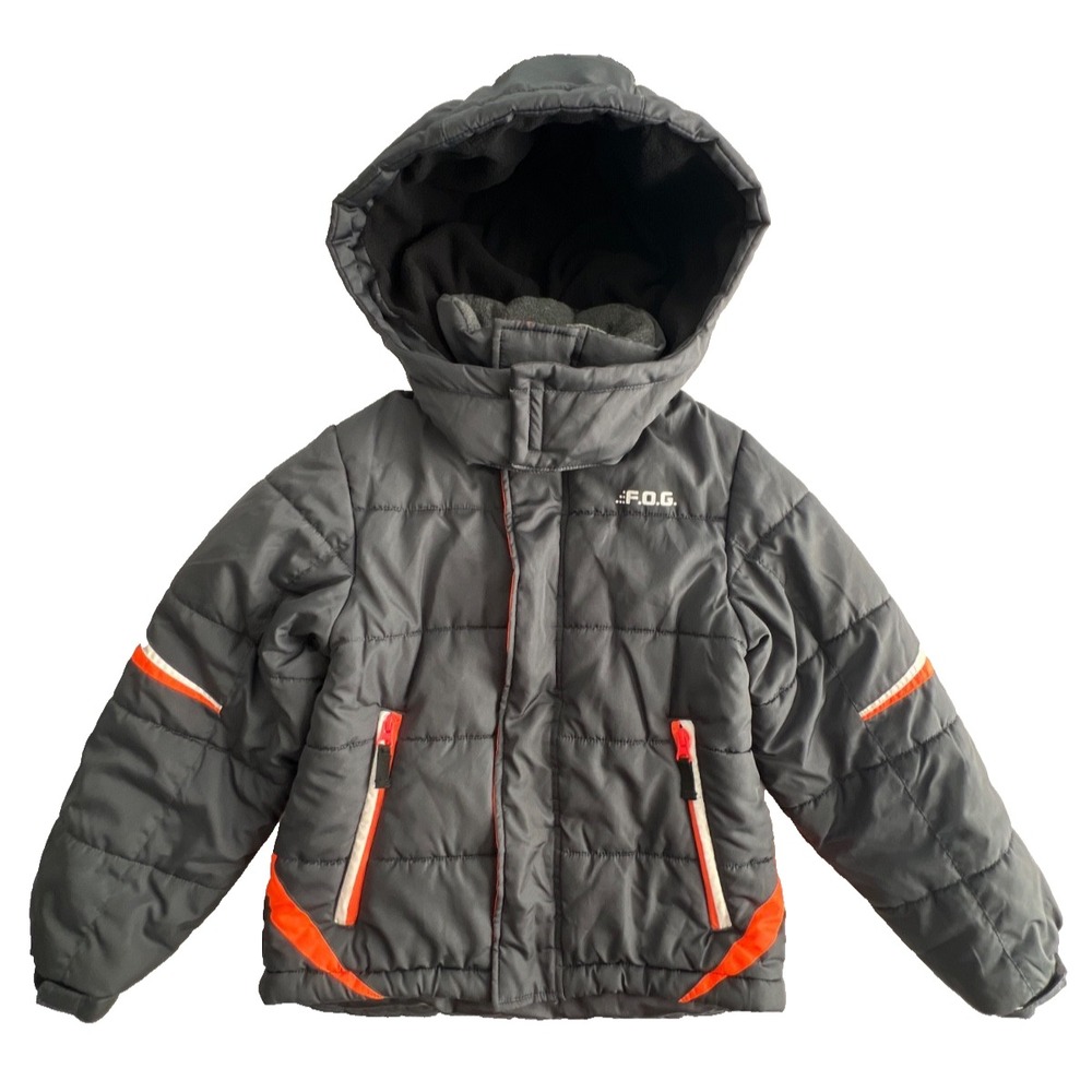 London Fog Puffer Jacket Boy 8 Gray Orange Hood Full Zip Outdoor Hiking Gorpcore